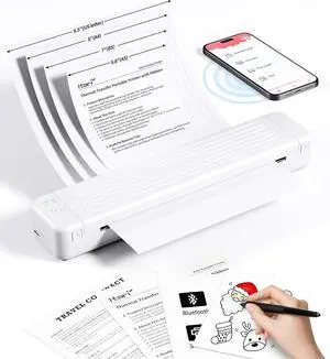 Itari Portable Wireless Bluetooth Printer - Upgraded 304DPI Inkless Thermal Transfer Small Printer for Phone, Laptop - No Ink, Supports Copy Paper for Home, Travel