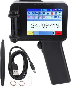 WALFRONT N6 Handheld Inkjet Printer Gun Mini Printer HD LED 4.3in Touch Screen for Text, Number, QR Code, Bar Code, Picture, Time, Date, Label Printing on Any Surfaces