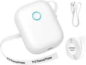 Thermal Printer Portable Mini Printer P12 Label Printer Without Ink Wireless Bluetooth Thermal Printer for Moblie Continues Label Printing Maker Easy to Use