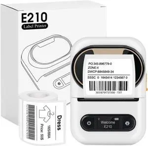 Thermal Printer Portable E210 Label Printer Wireless Bluetooth Thermal Label Printer Easy to Use(White Printer)