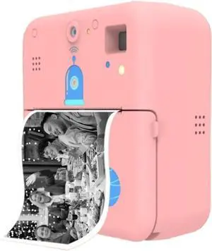 Thermal Printer Mini Pocket Printer Camera Instant Print Portable Thermal Printing Machine Wireless BT Printer for Picture Label DIY Handcraft Easy to Use(Pink)