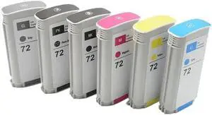 Ink Cartridge with Chip Compatible with 72 T610 T620 T770 T790 T795 T1100 T1120 T1200 T2300 Printers(1Set - 6Pack)