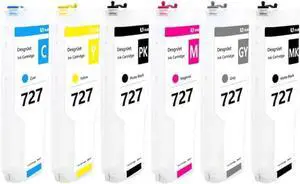 Refillable Ink Cartridge with Permanent Chip 300ML Compatible with 727 727XL for DesignJet T920 T930 T1500 T1530 T2500 T2530 Printers(F9J76A- Cyan)