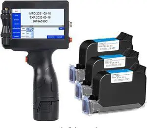 Portable Intelligent Handheld Label Inkjet Printer Production Date QR Code Supports Multiple Languages Without Fading Wide Printing Material(Printer-3 Ink)