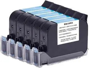 5Pcs 600Dpi Fast Quick Dry Solvent Based Ink Cartridge 12.7Mm for Online Handheld Inkjet Printer Multi-Format Printing,5 Black Ink