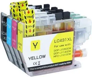1 PCS 1~2 Set LC431XL Ink Cartridge Compatible with DCP-J1050DW DCP-J1140DW MFC-J1010DW Printers Replacement Inkjet Printer Supplies(LC431XL-Yellow)