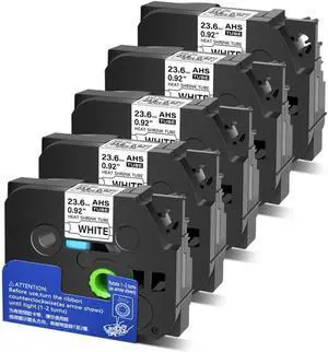 5Pcs Compatible Heat Shrink Tubes for HSe-251 HSe251 Black On White 0.92" 4.92feet for Label Printer