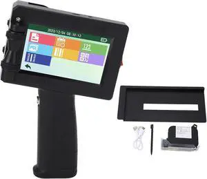Handheld Inkjet Printer Kit 12.7mm Portable Quick Dry Inkjet Printer with 4.3 Inch LED Touchscreen for Barcode Date Graphics Printing on Wood Fabric Leather