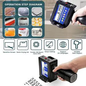 Portable Handheld Printer with 4.3Inch Touch Screen Quick Drying Inkjet Coding Machine, 12.7Mm Handheld Inkjet Printer, Support 25 Languages, for Barcode Label Text Logo Portable Handheld Printer with 4.3Inch Touch Screen Quick Drying Inkjet Coding Machine, 12.7Mm Handheld Inkjet Printer, Support 25 Languages, for Barcode Label Text Logo