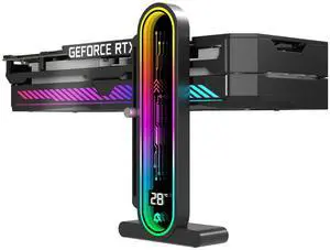 TGDGAMER ARGB GPU Support Bracket with Temperature DisplayAmbient Case Temp5V 3pin Universal GPU BracketGraphics Video Card Brace with Height AdjustableDY7-Black