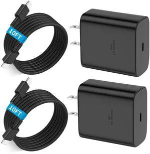 45W Super Fast Charger Type C,[2 Pack] 45W USB C Charger 10FT Long Type C Cable for Samsung Galaxy S25 Ultra/S24/S23 Ultra/S23+/S22 Ultra/S22+/Note 20/S20/S21, Galaxy Tab S8