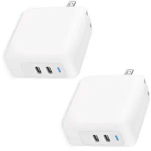 2022 New 35W Dual USB-C Port Power Adapter 2-Pack PD 3.0 GaN 35W USB-C Fast Wall Charger for Macbook Air, iPhone 14 13 12 11 Pro Max Plus, iPad, AirPods