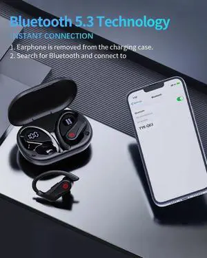 True Wireless Earbuds, Bluetooth Headphones Sports Over-Ear Bluetooth 5.3 Ear Buds with Earhooks 120H Playtime Wireless Headphones for Workout Waterproof Bluetooth LED Power Display