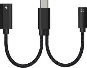 USB C to 3.5mm Headphone and 60W PD Charger Adapter, 2-in-1 USB C to AUX Mic Jack with USB C PD 60W Fast Charging for Stereo, Earphones, Compatible with Galaxy Note 20/10/S20, Pixel 2/3/4 XL,iPad Pro