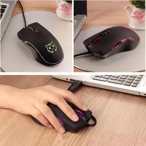 Wired Gaming Mouse, 7 Colors Backlit Optical Game Mice Ergonomic USB Wired with 2400 DPI and 6 Buttons 4 Adjustable DPI for Computer/Win/Mac/Linux/Andriod/iOS. (Black)