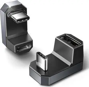180 USB-C to USB Adapter 2 Pack 180 Degree Angle USB-C Male to USB-C Female USB-C 3.1/PD 100W and Type-C Male to USB-A Female Adapter for Steam Deck/Switch/ROG Ally/Laptop/Tablet/Phone - Grey
