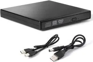External DVD CD Drive USB2.0, UltraSlim Portable CD-RW DVD-R Combo Burner Writer Player for Laptop Notebook PC Desktop Computer, Black (Including Two Cables)