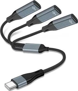 AUTYUE USB C Splitter, USB C to 3 USB C Female Cable USB C Headphone Converter USB C to USB C OTG Splitter with Data Transfer Compatible with i-Pad Pro, Air 6/5, MacBook, i-Phone 15/15Pro, Galaxy S24