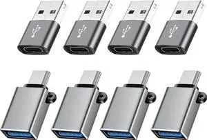 USBC to USB Adapter 8 Pack USB to USBC-C Adapter USB-C to USB Adapter USB to USBC Adapter USB to USB-C Adapter USB to C Adapter for iPhone 15 14 13 MacBook Pro iPad iMac and More(Grey)