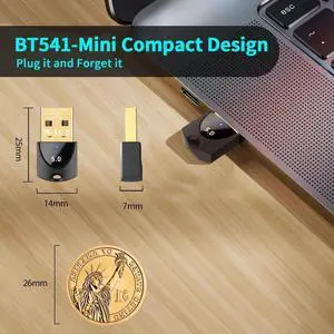 Upgraded Bluetooth 5.4 Adapter for PC Laptop, Wireless USB Bluetooth Dongle for Desktop Windows 11/10/8.1/7, Plug n Play for Bluetooth Headphones Headset Speaker Mouse Keyboard Game Controller