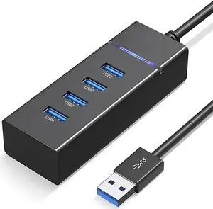 USB Hub 4 x USB3.0, 4 Port USB 3.0 Hub with 1ft USB Splitter Cable Multi USB Port Expander, USB Hub for Laptop, PC, Mac, Printer, Mobile HDD, USB Flash Drive, School or Business Computer Accessories