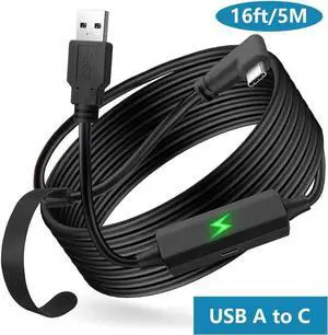 18W USB A to C VR Link Cable 16FT / 5M Compatible with O-c-ulus Quest 2 Port, USB 3.0 to USB C Transmission Rate 5Gbps Link Cable for 120HZ PC/Steam VR Video Games
