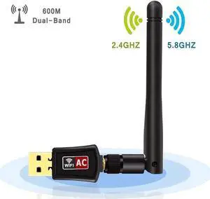 Wifi Dongle High Speed Internet 2.4/5GHz 600Mbps Wireless USB Wifi Adapter for PC/Desktop/Laptop/Tablet, Supports Windows 10/8/7/Vista/XP/2000, Mac Os X 10.4-10.11.4 and 10.12.1