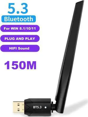 Long Range USB Bluetooth 5.3 Adapter (EDR & BLE) for PC Desktop, 492FT/150M Bluetooth Wireless Dongle Transmitter for Windows 11/10/8.1/7 Computer, Pair Bluetooth Headset Headphones Mouse Keyboard