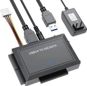 Hard Drive Reader SATA IDE to USB 3.0 Adapter, USB 3.0 to SATA/IDE Hard Drive Ultra Recovery Converter Kit Data Retrieval Device for 2.5" 3.5" HDD SSD Hard Drive Disk 5.25" DVD/CD-ROM Optical Drive