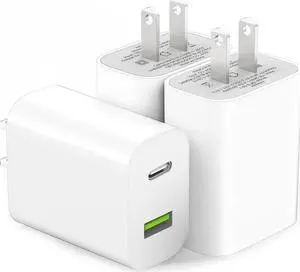 3 Pack USB C Charger Block, Dual Port Type C Wall Charger Fast Charging Power Adapter Cube for iPhone 14/14 Pro/14 Pro Max/14 Plus/13/12/11, XS/XR/X, iPad, Samsung, More