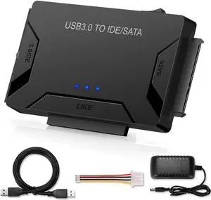 USB IDE/SATA Adapter, USB 3.0 to SATA IDE Hard Drive Cable Adapter Converter for 2.5" 3.5" IDE External SATA HDD SSD Hard Drives Disks with 12V 2A Power Adapter