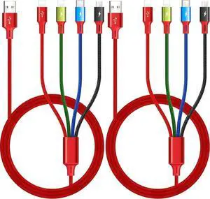 Multi Charging Cable 3.5A [2Pack 6Ft] 4 in 1 Fast Charger Cable Multi Charging Cord USB Cable Adapter with 2 * IP/Type C/Micro USB Port for Cell Phones/IP/Samsung Galaxy/Ps/LG/Huawei/Tablets and More