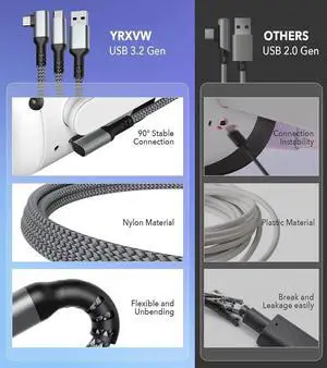 VR Link Cable 16.4FT / 5M for Oculus Quest 2/Pro, USB A to USB C Charging Cord Compatible with PC Game, High Speed Data Transfer, USB 3.2 A to C Charger Cable for Quest VR Headsets (Charge While Play)