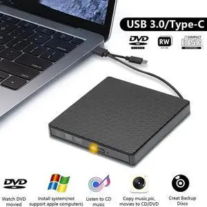 External CD DVD Drive, USB 3.0 & Type-C Slim Portable CD DVD+/-RW Drive External DVD Writer CD Burner Player, External Optical DVD Drive for Laptop, Desktop, Mac, PC, WIN 11/10/8/7/XP/Linux/Vista/OS
