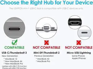 4-in-1 USB-C Hub With USB C Power Delivery, USB3.0 USB2.0 Ports compatible with MacBook Air, MacBook pro 13&15, ChromeBook Pixel, XPS and More, Multiport Charging & Connecting Adapter