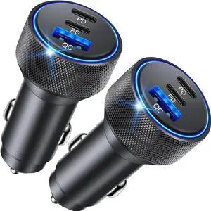 USB C Car Charger, 2Pack 3-Port 67W Dual USB-C & USB-A Phone Car Charger Adapter PD/QC Fast Charging Cigarette Lighter for iPhone 15 14 13 12 11 Pro Max, iPad, Samsung S24 S23 S22, Pixel 8 7, Android