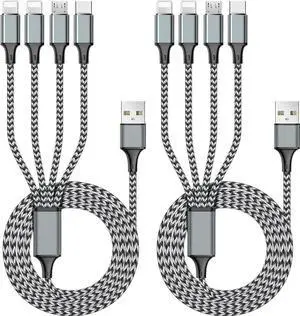 Puxnoin Multi Charging Cable 6FT 2Pack Multi Charger Cable 4 in 1 Universal Multiple USB Cable Fast Charging Cord with Type-C, Micro USB Port for Most Cell Phone, Tablets