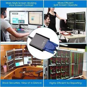 USB 3.0 to VGA Adapter, USB to VGA Video Adapter Converter External Video Graphic Card Multi Monitor Display 1080p Resolution Compatible with Windows 10/8.1/8/7/XP for PC Laptop Desktop Projector