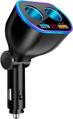 Car Charger Cigarette Lighter Splitter Adapter 120W QC3.0 Dual USB Car Charger with LED Voltmeter 12/24V Sockets Splitter Cigarette Lighter USB Charger Fast Charging for Phone Tablets GPS Dash Cam
