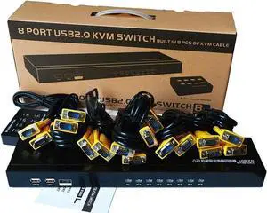 KVM Switch 8 Port KVM Switch VGA USB+8 Cables 2 in1 & Wired Extended Selector, MT-VIKI 8x1 Rackmount KVM VGA Switch