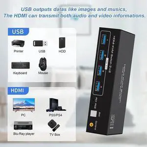 AUTYUE KVM Switch 2 Computers 2 Monitors, HDMI Dual Monitor Switcher 4K 60Hz 2 in 2 Out, USB 3.0 KVM Switch 2 Computers Share 1 Set of Keyboard Mouse Printer and Scanner Support Extended & Mirro Mode