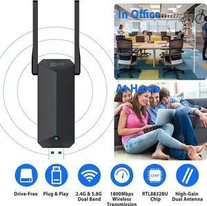 USB WiFi 6 Adapter for PC, AX1800 USB 3.0 Dual Band Wireless Network Adapter with 2.4G/5G High Gain Antenna, 1800Mbps WiFi Dongle USB WiFi Adapter for PC Desktop Laptop Support Windows11/10 (Black)