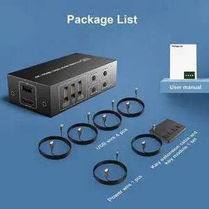 HDMI KVM Switch 4 Port, USB Switch Share 4 Computers with One Monitor One-Button Swapping, HD 4K @60Hz, 4 In 1 Out KVM Switcher for Mouse Keyboard Printer Scanner with 4 USB Cables 1 Power Cable