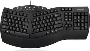 Per-xx PERIB-O-ARD-512 Wired Ergonomic Split Keyboard with 7 Multimedia Keys & Integrated Wrist Rest, Black