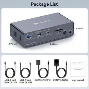 KVM Switch 2 Monitors 2 Computers USB C Docking Station with 4K60Hz HDMI and 4K120Hz DP KVM Switch Dual Monitor 10Gbps USB C+USB A 3.2 5Gbps USB 3.0 and SD/MicroSD Card Slots for Laptop&Desktop