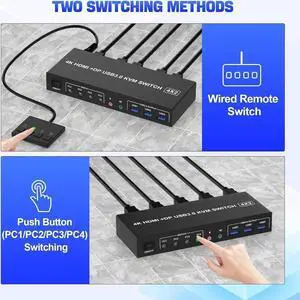 AUTYUE USB 3.0 Displayport + HDMI KVM Switch 2 Monitors 4 Computers, 4K@60Hz KVM Switches with Audio Microphone and 3 USB 3.0 Ports, 4 Port HDMI + DP Dual Monitor Switch for 4 PCs 2 Monitors