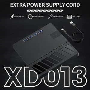 External CD/DVD Drive for Laptop, 7 in 1 USB Ultra-Slim Portable CD/DVD Player Burner, with 4 USB Ports, SD/TF Card Reader CD ROM Compatible with External DVD Player for Windows 11/10/8/7 Linux MacOS