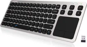 Wireless Keyboard, Arteck 2.4G Wireless Touch TV Keyboard with Easy Media Control and Built-in Touchpad Mouse Solid Stainless Ultra Compact Full Size Keyboard for TV-Connected Computer, Smart TV, HTPC