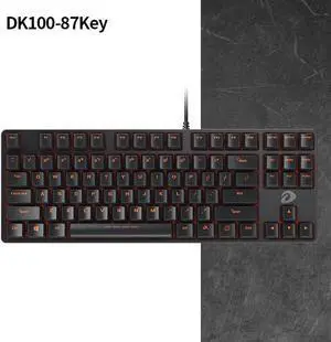 DK100 Anti-Ghosting Mechanical Keyboard 87 Keys Small Compact Wired USB Gaming Keyboard with Red Switches-Black