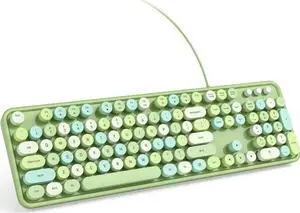 Wired Computer Keyboard - Green Colorful Full-Size Round Keycaps Typewriter Keyboards for Windows, Laptop, PC, Desktop, Mac
